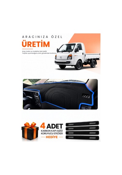 Hyundai H100 2020-2024 Uyumlu Torpido Koruma Örtüsü Oto Kılıfı - Siyah Mavi