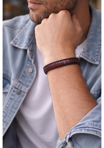Crimson Circuit Bordo & Siyah Modern Erkek Bileklik-1384 Antrasit