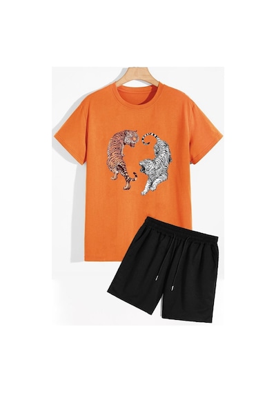 Uyguntarz Tiger Şort T-shirt Eşofman Takımı Turuncu