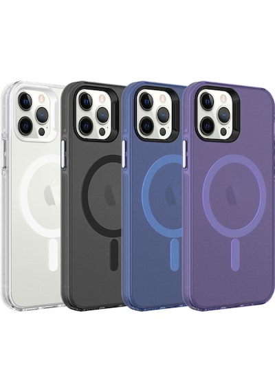Goocamp Apple Uyumlu iPhone 12 Pro Max Magsafe Şarj Özellikli Buzlu Transparan C pro Sert Derin Mor