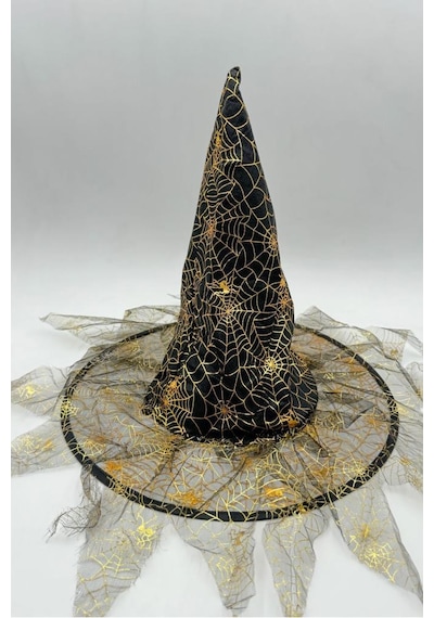 Beysüs Halloween Cadı Şapkası Gold Tüllü