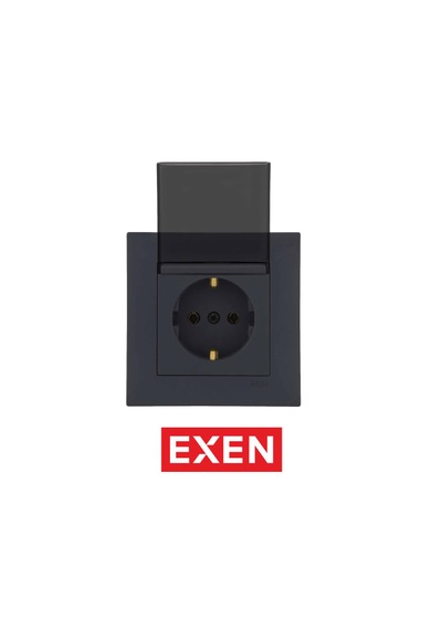 Exen Füme Kapaklı Çocuk Korumalı Topraklı Priz Mekanizma Çerçeve Priz