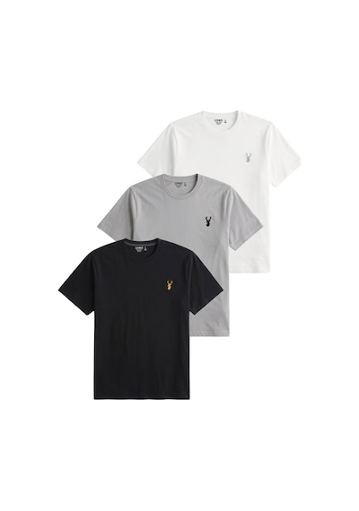 Genius Store Erkek Siyah Tişört %100 Pamuk Süprem Basic Tişört Bisiklet Yaka Nakışlı T-shirt Erkek-3lü Siyah-gri-beyaz