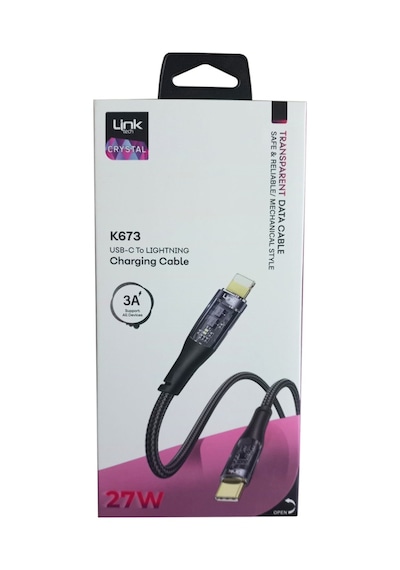 Linktech K673 Type-c - Lightning 27w 3a 1.3m Örgü Şarj Kablosu
