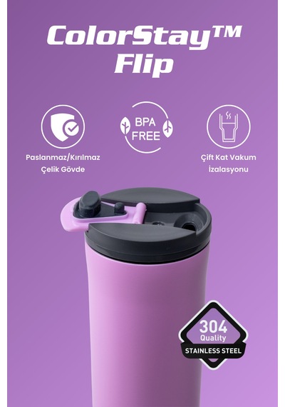 Cooker Colorstay Flip 400 Ml Paslanmaz Çelik Bardak Termos Ckr2041 Pembe
