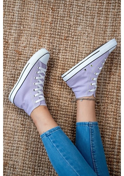 Unisex Günlük Keten Rahat Bilekli Lila Uzun Convers Sneaker Spor Ayakkabı Lila
