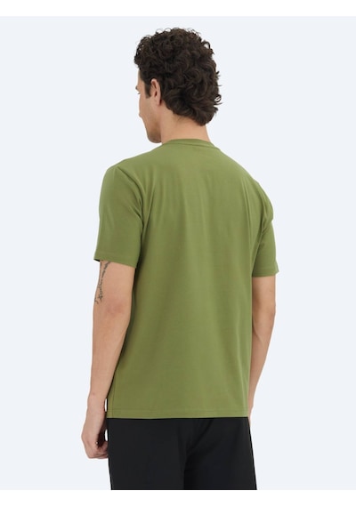 Kip Yeşil Düz Bisiklet Yaka Pamuk Karışımlı T-shirt Yeşil
