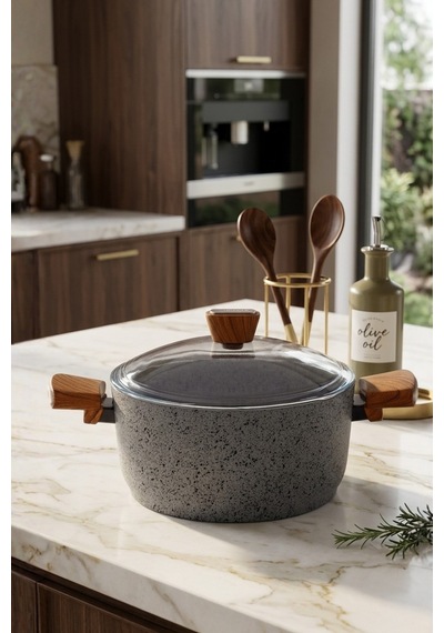 Bonera Granit 24 Cm İndüksiyon Tabanlı Derin Tencere gri