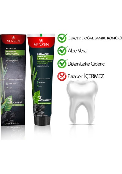 Venzen Bambu Kömürü Beyazlatıcı Diş Macunu 120 G