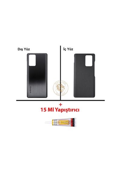 Infinix Note 10 Pro Siyah Uyumlu Arka Kapak + B7000 Yapıştırıcı Arka Cam Batarya Pil Kapağı Diğer