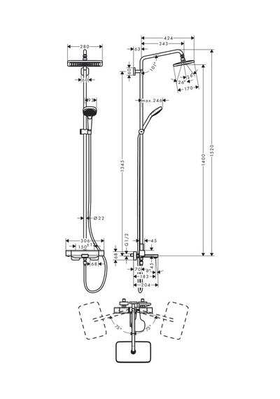 Hansgrohe Croma E Dus Kolonu 280 1jet Termostatık Krom 27687000