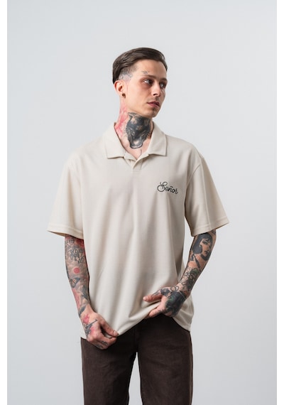 Respire Erkek Senor Yazılı Polo Yaka Regular Fit T-shirt Bej
