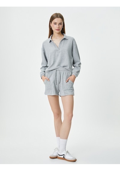 Koton Sweat Şort Beli Bağcıklı Cep Detaylı Viskon Gri 4sak70039ek Gri