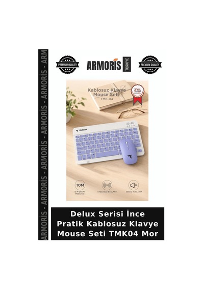 Özel Üretim Akıllı Sessiz Günlük Kablosuz Klavye Mouse Seti Tmk04 Mor