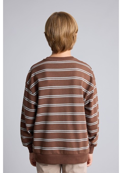 Defacto Oversize Bisiklet Yaka Çizgili Sweatshirt Erkek Çocuk H9694a826wnbn333 Kahve-bn333