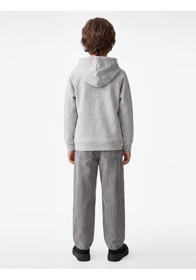 Koton Baskı Detaylı Pamuklu Cepli Üç İplik Şardonlu Kapşonlu Fermuarlı Sweatshirt Gri 7wkb10228tk