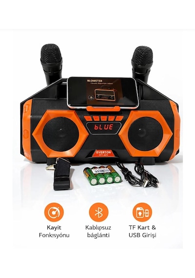 Çift Mikrofonlu Karaoke Büyük Boy Bluethoot Radyo Müzik Çalar