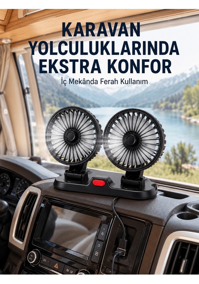 Usb Bağlantılı Çift Başlıklı Araç İçi Soğutma Vantilatörü -