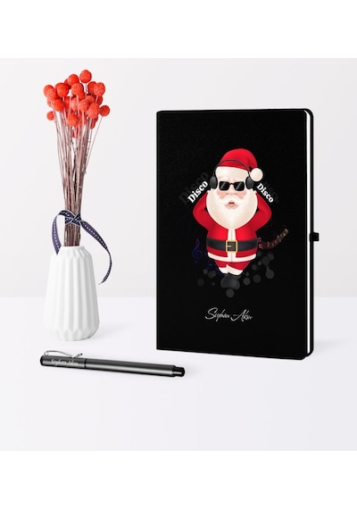 Kişiye Özel Yılbaşı Noel Baba Temalı Siyah Defter Kalem Seti - 1