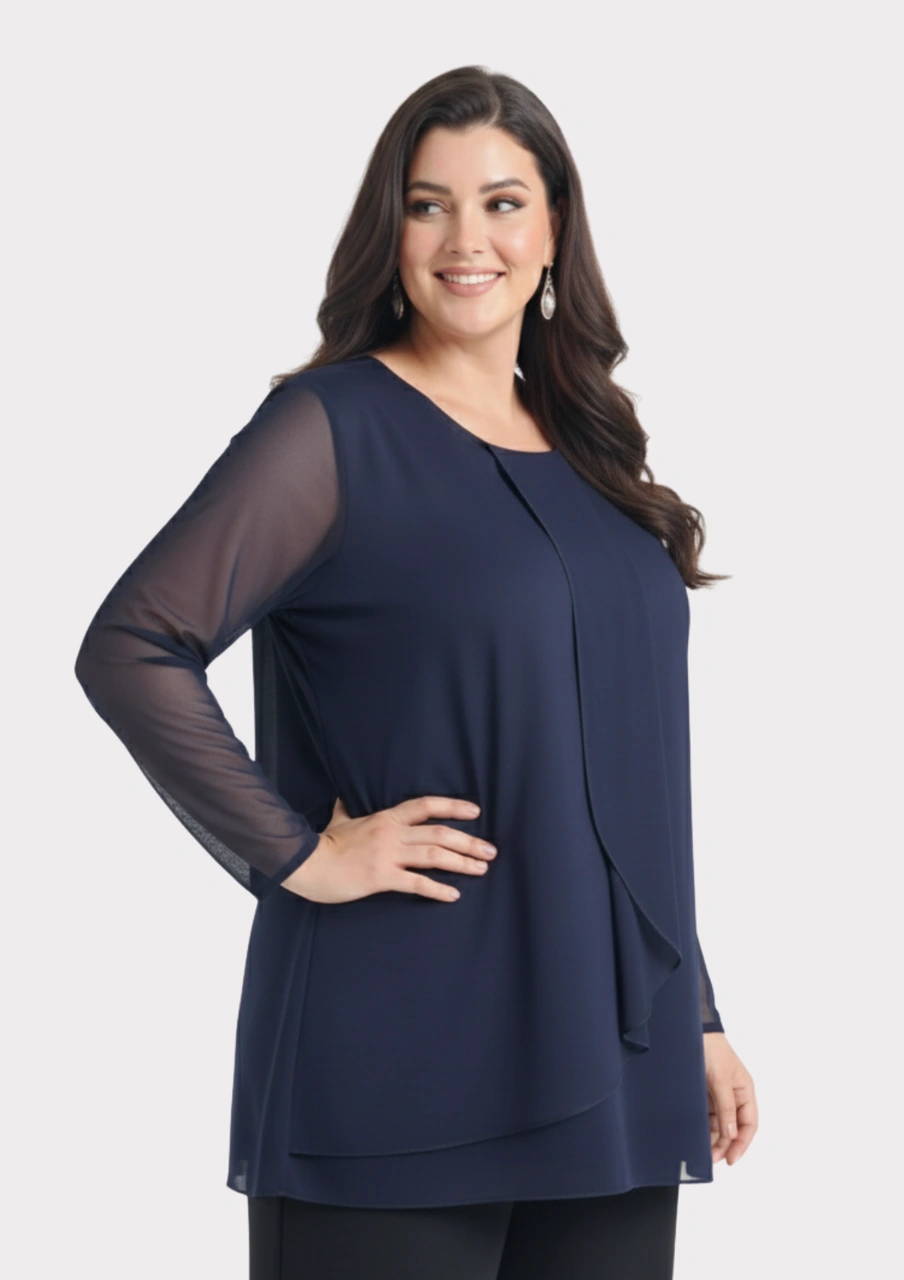 Lilas Xxl Büyük Beden Lacivert Renkli Şifon Bluz Lacivert