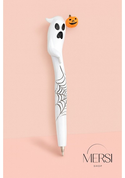 Halloween Tükenmez Kalem Gerçekçi Figür Desenli Dekoratif Kalem 16cm Beyaz