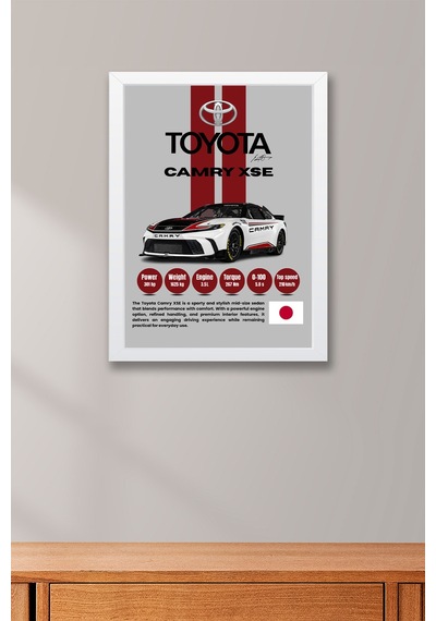 Toyota Camry Xse Premium Spor Araba Tablosu - Teknik Özellikli Otomobil Duvar Dekoru Beyaz