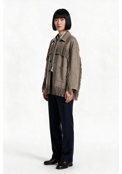 Marsel&leon Marsel Leon Kadın Oversize Püskül Detaylı Düğmeli Kaşe Kaban Vizon