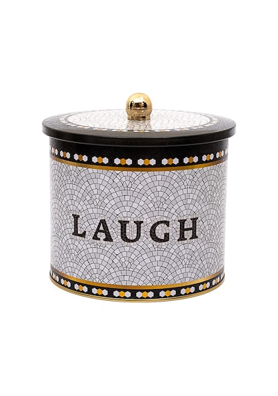 Mosaic Laugh Desenli Topuz Kulplu Yuvarlak Metal Saklama Kabı 17.5 x 15.5 CM 3.5 L