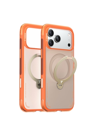 Torras Apple iPhone Uyumlu 17 Pro O Stand Q3 Spin Air Serisi Magsafe Kılıf - Lacivert Turuncu