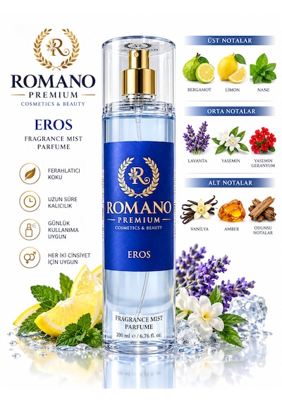 Eros Vücut Spreyi 200 Ml Kalıcı Parfüm Esanslı Unisex Kullanım Gün Boyu Tazelen