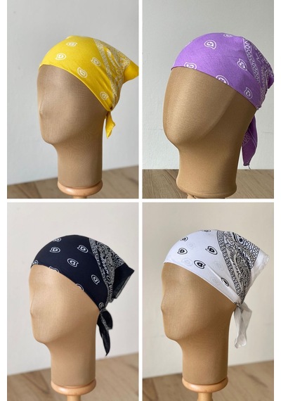 Pamuklu Klasik Desen Unisex 4lü Bandana Seti Renkli Bandana Etnik Desenli A Kalite Bandana Kırmızı - Siyah