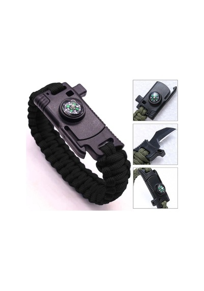9595 Pusulalı & Bıçaklı Paracord Bileklik  Siyah