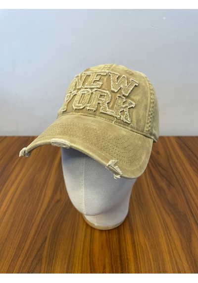 Hamze Vintage Yıkamalı Eskitme Model İthal Nakışlı Unisex Cap Şapka Hardal