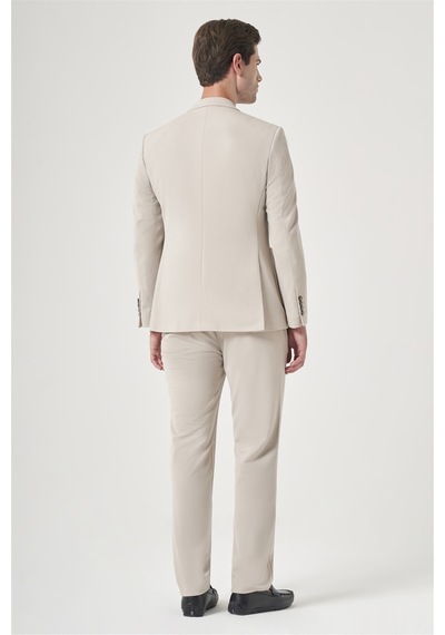 İmza Taş Mono Yaka 6 Drop Slim Fit Beli Lastikli Takım Elbise 1001260194 Taş Rengi