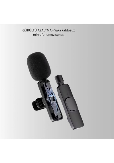 İphone Uyumlu Çift Mikrofonlu Kablosuz Yaka Mikrofonu Seti 360 Derece Hd Ses