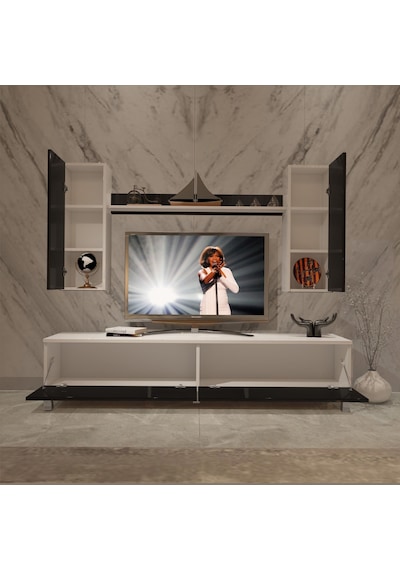 Decoraktiv Eko 7 Mdf Std Krom Ayaklı Tv Ünitesi Tv Sehpası Beyaz - Siyah