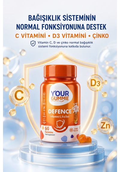 Y'our Gummie Defence C Vitamini Çinko ve D3 Gummies Portakal Aromalı 60 Gummies