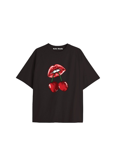 Kalic Studio Y2k Vintage Cherry Baskılı Siyah T-shirt Kod 84 Siyah-84