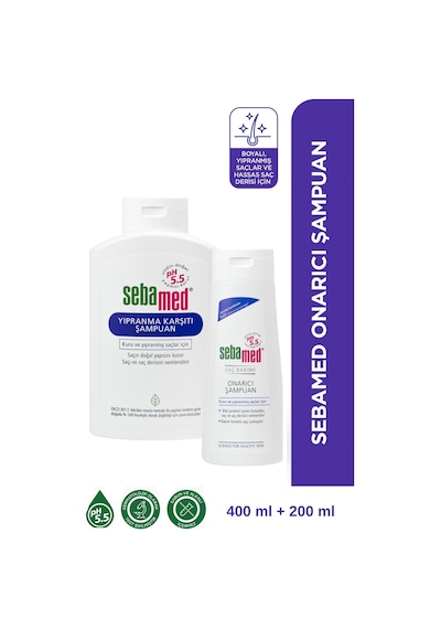 Sebamed Kuru ve Yıpranmış Saçlar İçin Nemlendirici Etkili Onarım Şampuanı 400 ML + 200 ML Set
