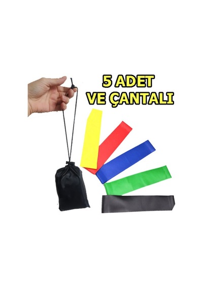 Çantalı 5li Aerobik Band Seti 5 Parça Direnç Lastiği Pilates Egze