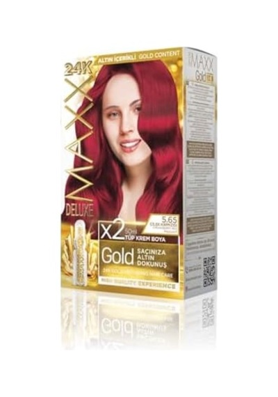 Serisi 24k Altın Parçacıklı Serum İle 1 Kutu 2 X 50 Ml Ve Geliştiriciler Saç Boyası Çilek Kırmızısı 5.65