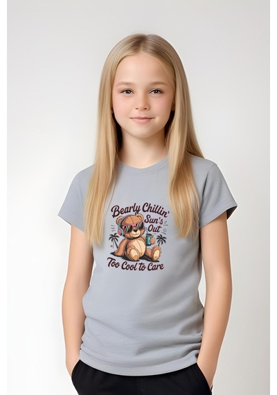 Fyk Kids Kız Çocuk Yuvarlak Yaka Baskılı Bearly Chillin Alt-üst Pijama Takımı Gri