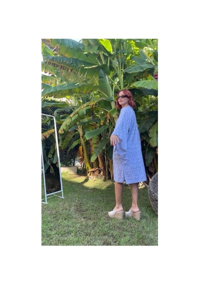 Lila Mare Pamuk Kumaşlı Handmade Homewear & Beachwear Kimono Renkli Renkli