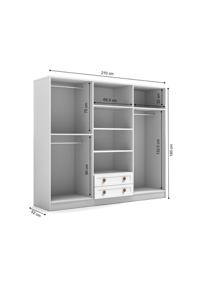 Bohem 4 Kapak 2 Çekmece Aynalı Gardırop K7 Mdf Kapak Beyaz