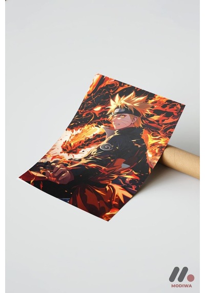 Naruto Kyubi Modu Poster, Çerçevesiz Yüksek Kalite Duvar Afişi - Anime Severlere Özel Hediye