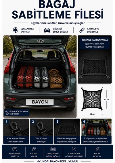 Drıve Bagaj Sabitleme Filesi Hyundai Bayon Uyumlu 40x60