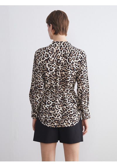 Lcwaıkıkı Classic Kahverengi Büyük Beden Leopar Desenli Kadın Gömlek