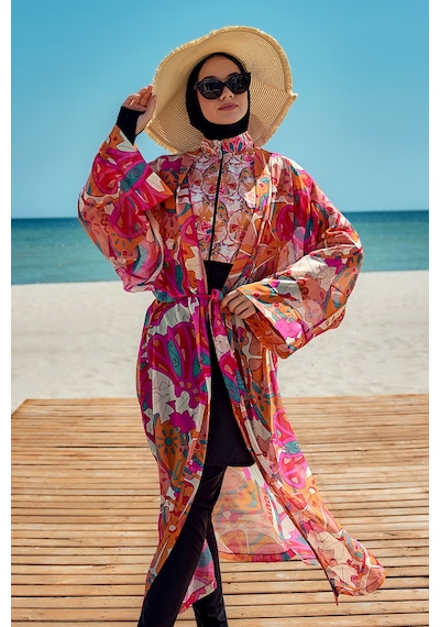 Remsa Mayo Remsa Tesettür Mayo Üzerine Tek Kaftan Kimono Pareo Oranj Rp034 Festival Oranj