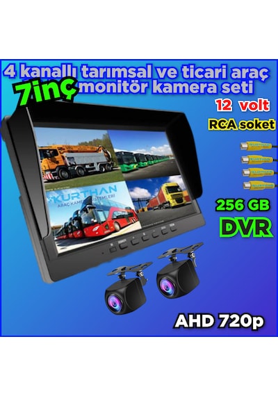 7 İnç Dvr Ekran 2 Adet 170'' Balık Gözü Lens Ahd 720p Kamera