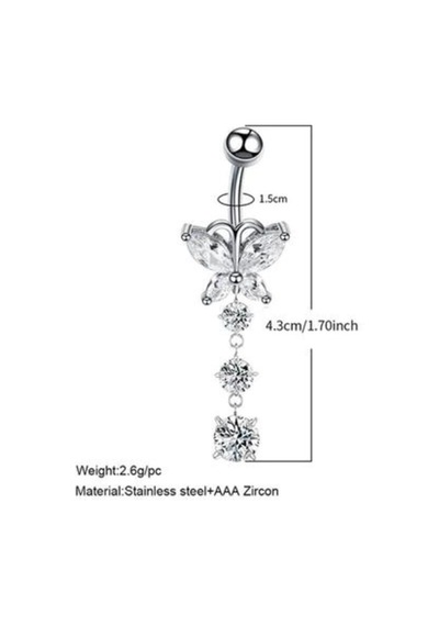 Shopiolog Cerrahi Çelik Kelebek 316 L Göbek Piercing Gümüş